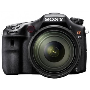 Sony Alpha SLT-A77 Kit Aparat z półprzezroczystym lustrem, korpus bez obiektywu. Matryca Exmor™ APS HD CMOS o rozdzielczości 24,3 MP, wideo Full HD AVCHD, tryb 25/50p, 12 kl./s, ekran LCD 7,5 cm z trzema kątami nachylenia.